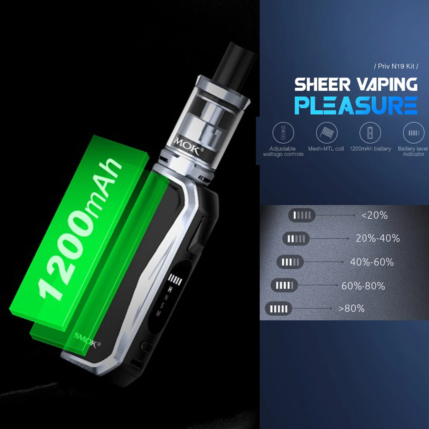 Набор для вейпа SMOK Priv N19 1200 мАч M/S/N/H 30 Вт|Системы нагревания табака и электронные