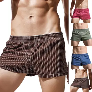 

2020 Men Solid Color Polka Dot Print Elastic Waistband Cotton Boxers Panties Sleepwear Underwear Sexy Shorts Men Sleepwear