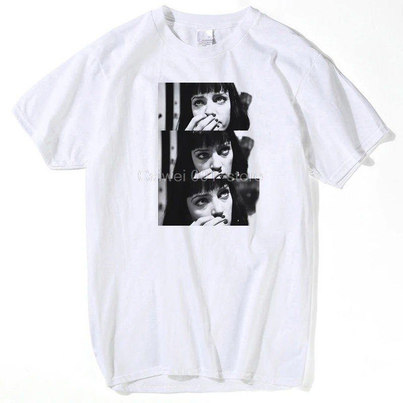 

2019 Spoof Harajuku Pulp Fiction T shirt 2019 Summer Novelty Femme Mia Wallace Life is Boring tshirt