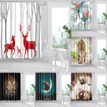

Tiger Bear Pattern Waterproof Shower Curtains for Bathroom Deer Parrot Printing Bathroom Shower Curtain Bath Screen Decor DW361