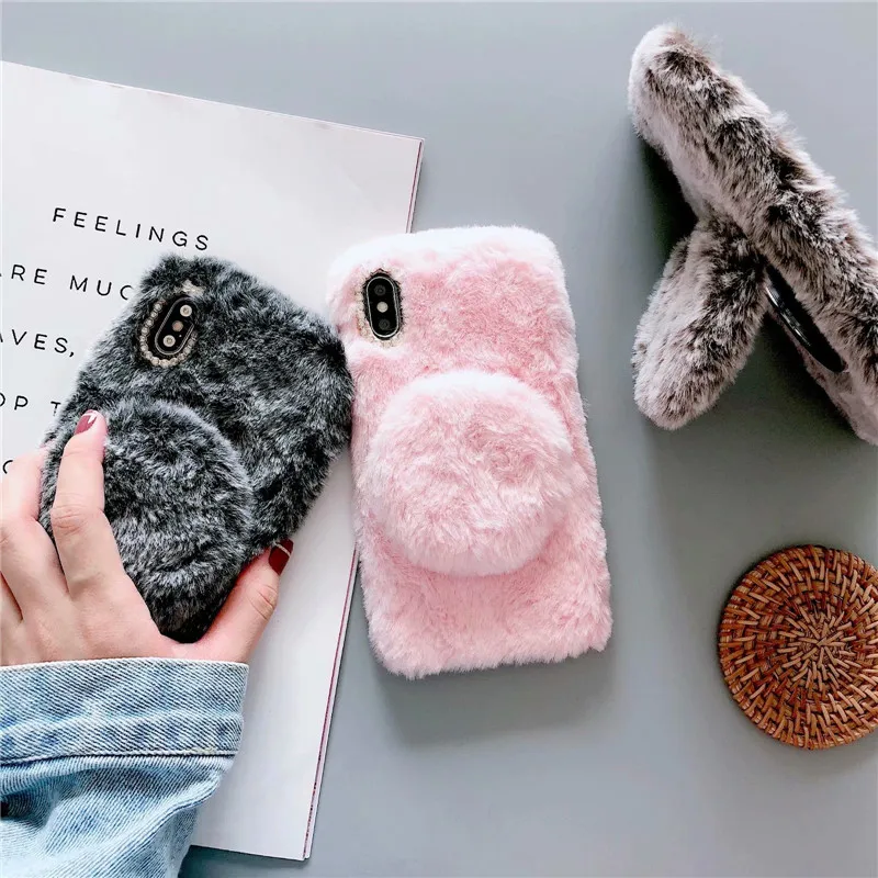 Mirror Fur Fluffy soft Case For iPhone 11 Pro Max (12)