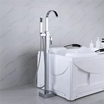 

Bathroom Bathtub Faucet with Shower Head Free Standing Chrome/Black BathTub Mixer Taps Floor Mounted Bathtub and Shower Faucet