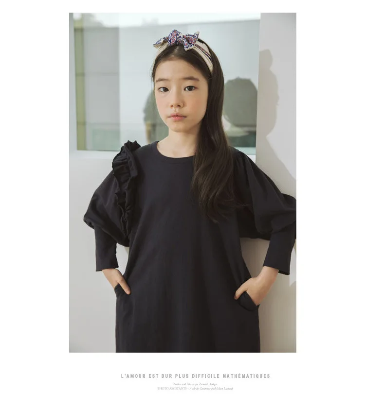 Back To School Clothing Autumn Teens Kids Dress For Girls Lantern Sleeve Dress Girl Children Purple Black Sweatshirts Dress (6)