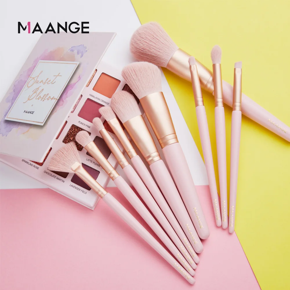 Günstige MAANGE Pro 10 stücke Make Up Pinsel Set Natürliche Weiche Haar Schönheit Powder Foundation Lidschatten Gesicht Make Up Kosmetik Pinsel
