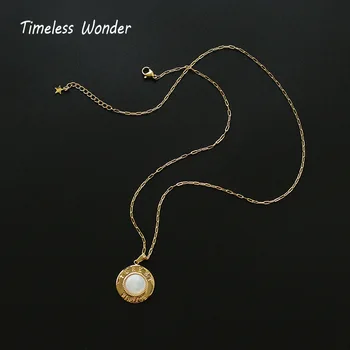 

Timeless Wonder Titanium Geo Coin Shell Chains Necklace Women Stainless Steel Jewelry Boho Designer Kpop Cute Ins Rare New 1723