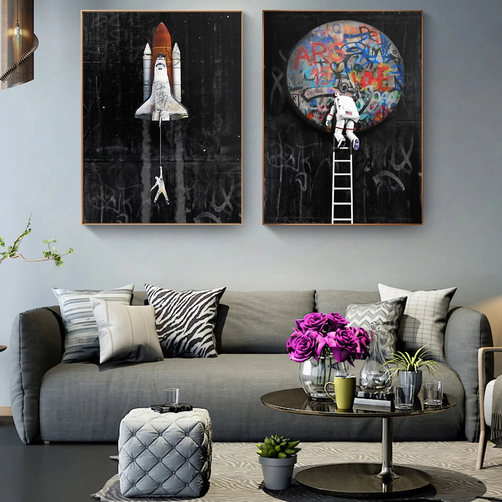 

Graffiti Art Astronaut Space Dreaming Spacecraft Art Canvas Painting Wall Pictures for Living Room Posters and Prints Home Decor
