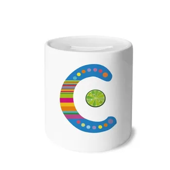 

C Alphabet Orange Fruit Cute Pattern Money Box Saving Banks Ceramic Coin Case Kids Adults