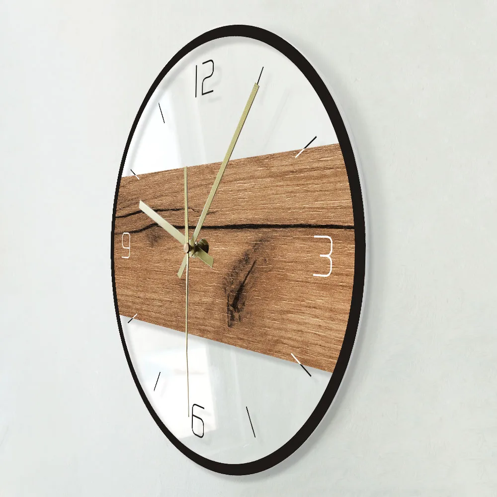 Old Wood Pattern Texture Acrylic Wall Clock Rustic Wood Cabin Country Wall Home Decor Silent Movement Printed Clock Wall Watch Just6F