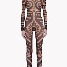 Летний женский винтажный комбинезон в этническом стиле с принтом тату, сетчатый комбинезон, пышный Африканский подиумный комбинезон, комбинезон знаменитостей