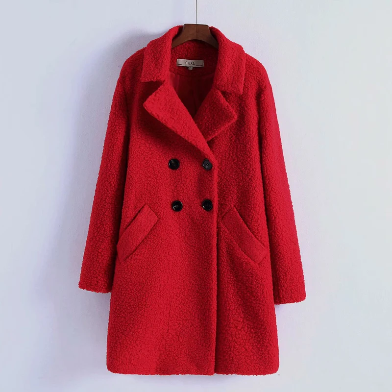 ZOEPO, отложной воротник, шерстяные пальто для женщин, модные двубортные куртки для женщин, элегантные однотонные флисовые пальто для женщин, дамские KF