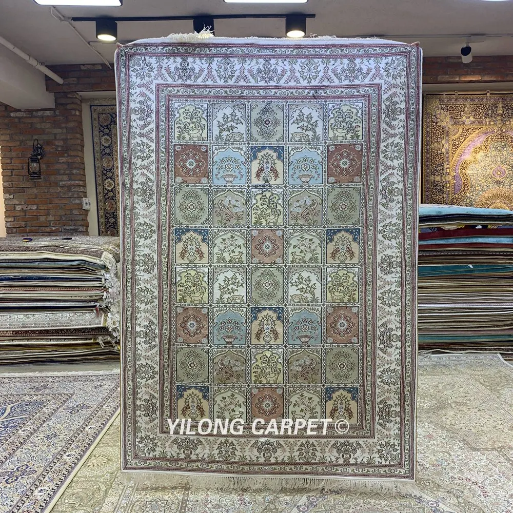 YILONG 4'x6' персидский шелковый ковер ручной работы четыре сезона vantage тонкие турецкие шелковые коврики (HF277B)