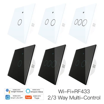 

New Arrival 86 Model New Upgraded WiFi Wall Touch Smart Light Switch Wifi+Bluetooth Mode Backlight Work With Alexa Google Home