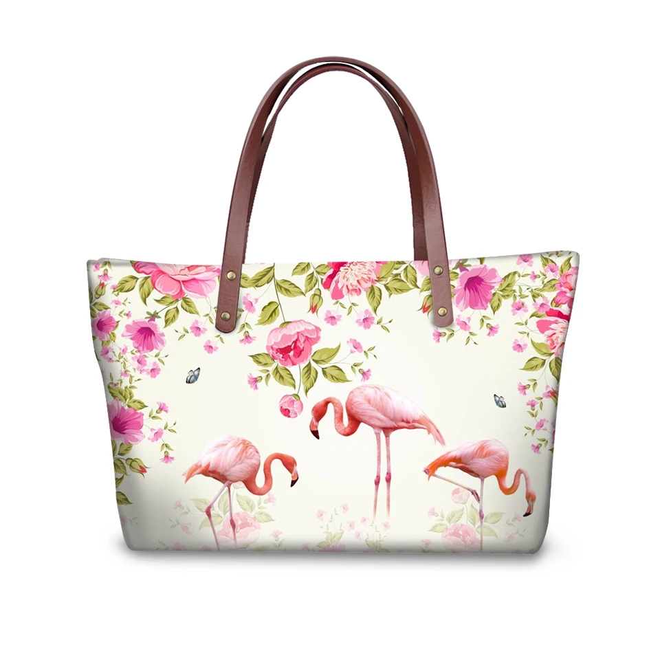 

HaoYun Luxury Women's Totes Handbag Flower Flamingos Pattern Large Capacity Girls Shoulder Bags Animal Design Ladies Purse Bags