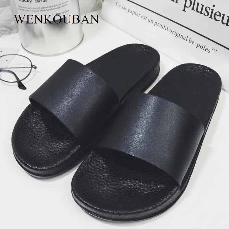 

Unisex Black Slides Women Slippers Summer Beach Shoes Bathroom Flat Sandals Indoor Female Casual Shoes zapatos mujer Size 36-45