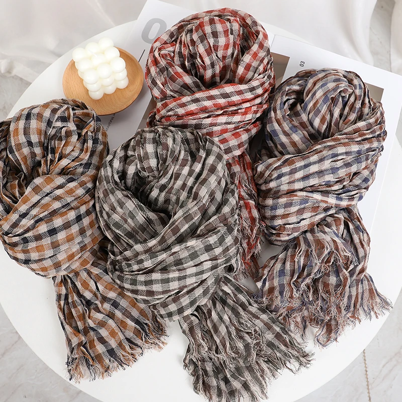 

New Arrival Women Wrap Headscarf Scarves Wrap Islamic Shawls Headband Plaid Hijab Scarf Muslim Hijabs
