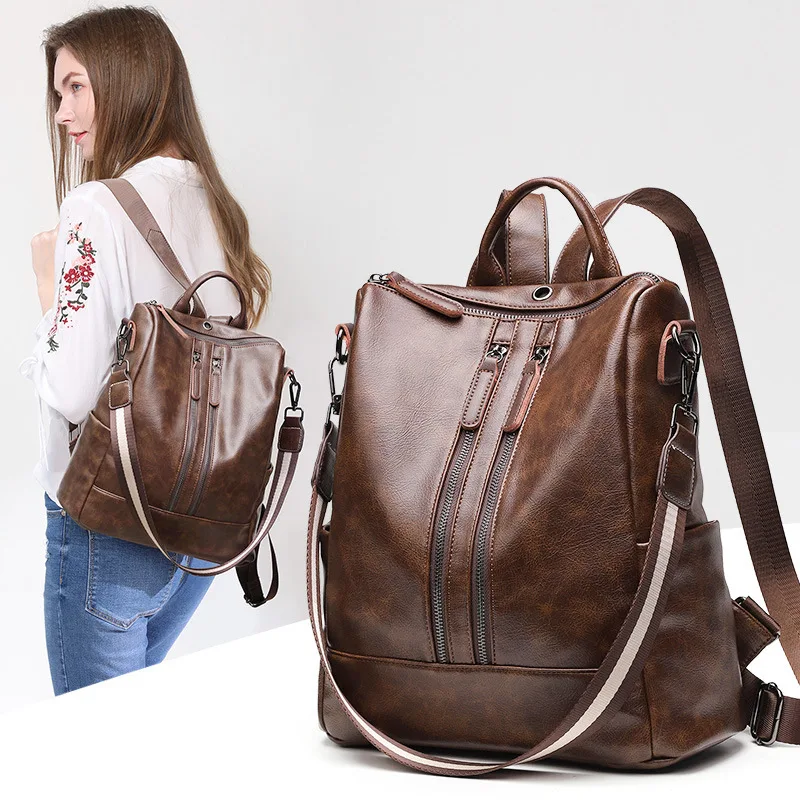 

2019 New Style Backpack Really Oil Wax Leather WOMEN'S Bag Casual Backpack Cowhide Korean-style College Style School Bag Cool GI
