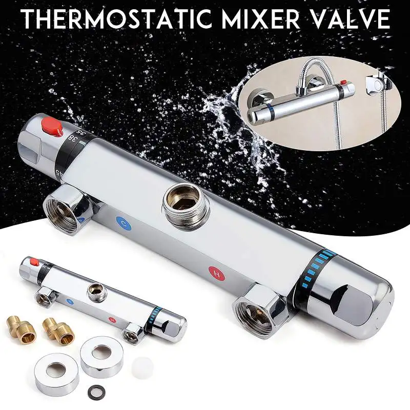 

Brass Chrome Thermostatic Shower Faucet Mixer Value Dual Handle Bathroom Bathtub Shower Faucet Cold /Hot Wall Mounted