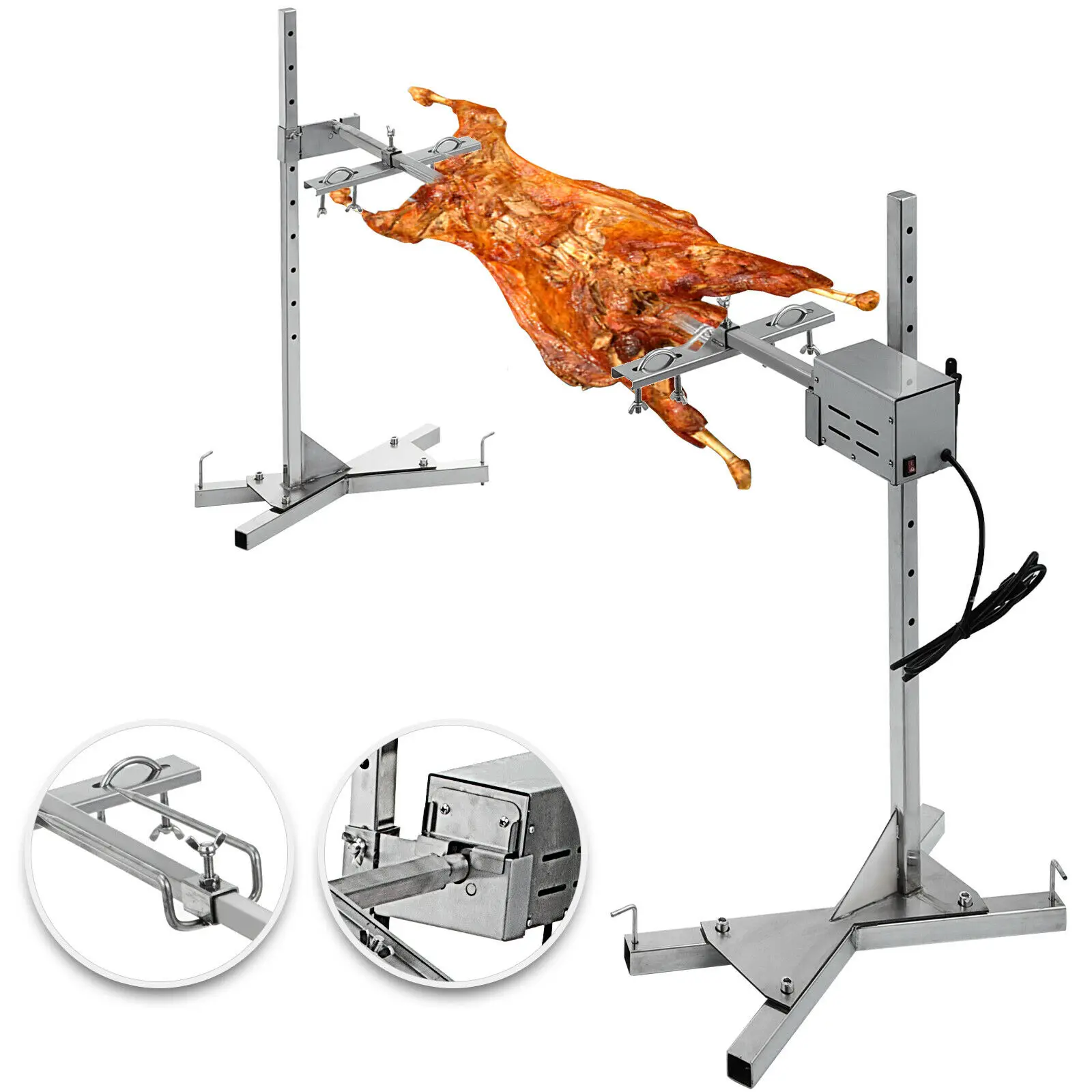 На открытом воздухе нержавеющая сталь 125 фунтов Емкость двойной пост Campfire Rotisserie системы 4 об/мин и 40 Вт двигатель регулируемая высота 17 "-31"