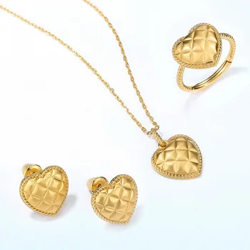 

2020 New Retro Classic Lovely Pendant Heart-Shaped Geometric Necklace Ring Earrings