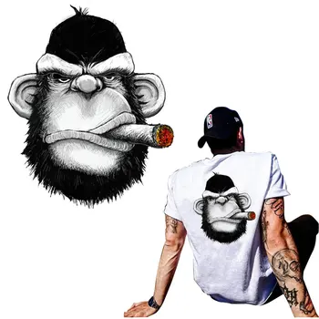 

funny monkey cigarette iron on patch for T-shirt man thermal transfer patch animal sticker applique badge accessory decoration