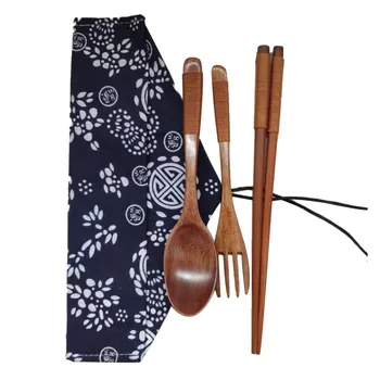

Bamboo Wood Tableware Three-piece Set Chinese Vintage Portable Wooden Chopsticks Spoon Fork Tableware Set Elegant Brown #LR1