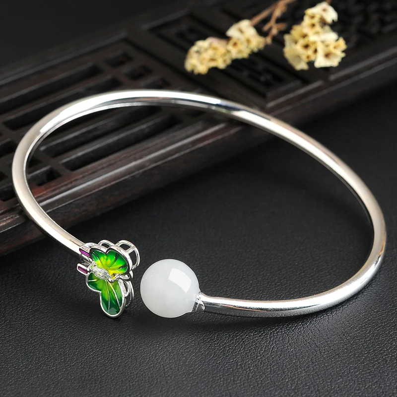 925 женский браслет с украшением в виде бабочек из натурального и Тянь Баи нефрита, Модный женский браслет из белого нефрита и серебра с сертификатом