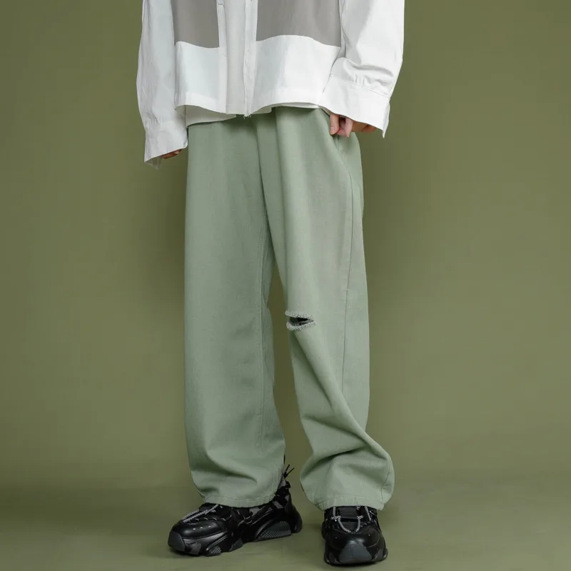 60% OFF Hole Jeans Men's Fashion Casual Stretch Waist Straight Jean Pants Men Streetwear Wild Loose Hip Hop Denim Trousers Mens S-2XL