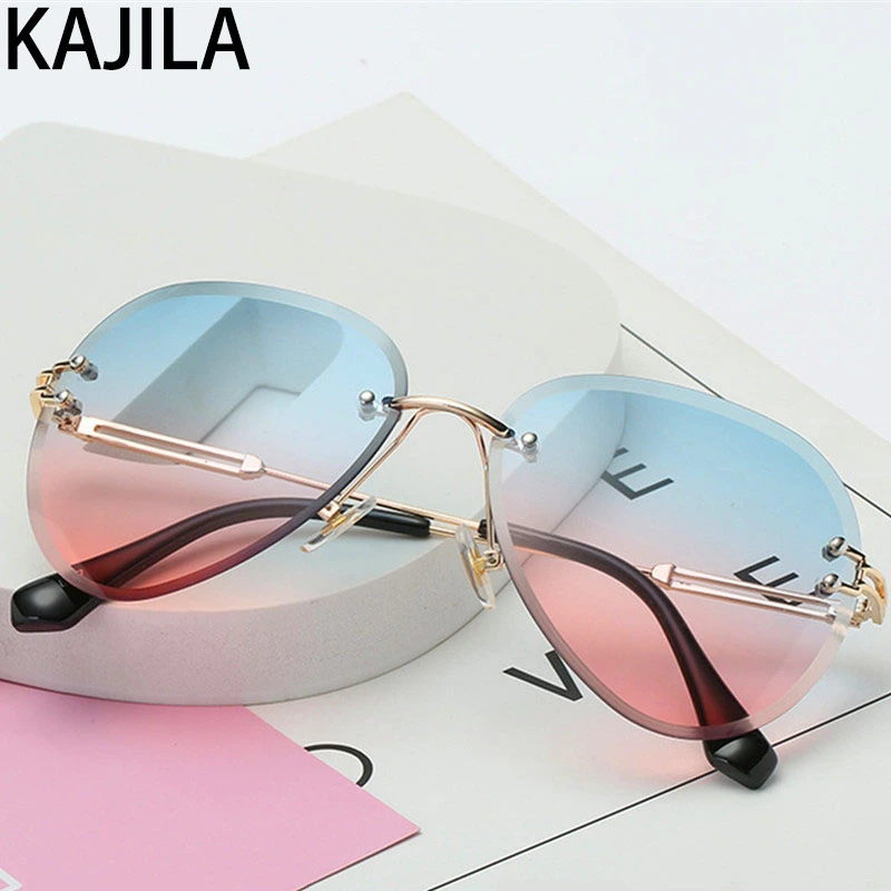 

Rimless Oval Sunglasses Women 2020 Gradient Cutting Lens Brand Designer Ladies Sun Glasses Shades For Women lunette de soleil