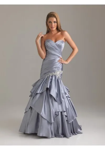 

vestido silvery satin Mermaid prom Gown custom sweetheart lace appliques Fishtail pleat evening mother of the bride Dresses