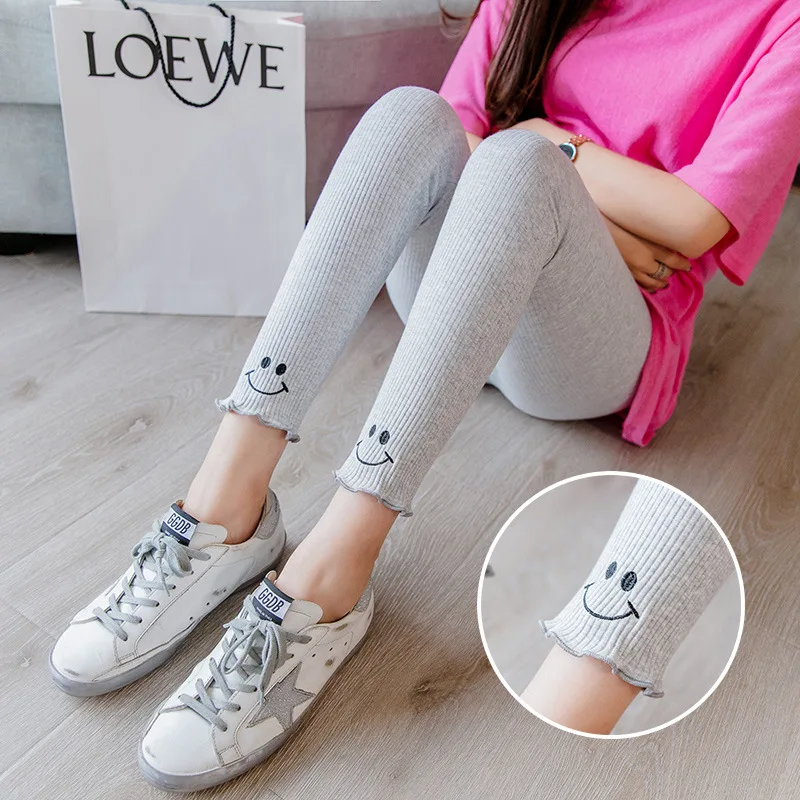 

Photo Shoot Spring And Autumn New Style Maternity Pants Pure Cotton Embroidery Smiley Leggings 2020-Style Frilled Maternity Pant