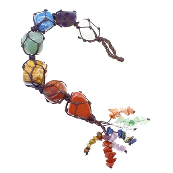

Chakra Tumbled Gemstone Tassel Spiritual Meditation Hanging Window Ornament Natural Stones for Car Home Decoration
