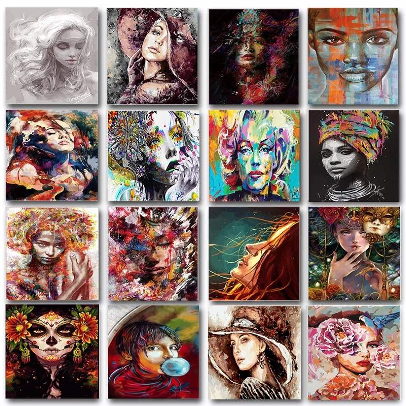 Description Picture 2 of itemWoman Portrait Oil Painting By Number Set On Canvas 60x75 Frame Set Acrylic Paint For Adults Picture Drawing Coloring By Numbers