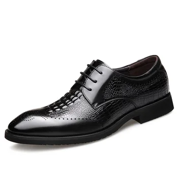 

Full Grain Leather Men Shoes Crocodile Pattern Buty Meskie Men Business Dress Shoes Men Genuine Leather Brogue Pointed Casual