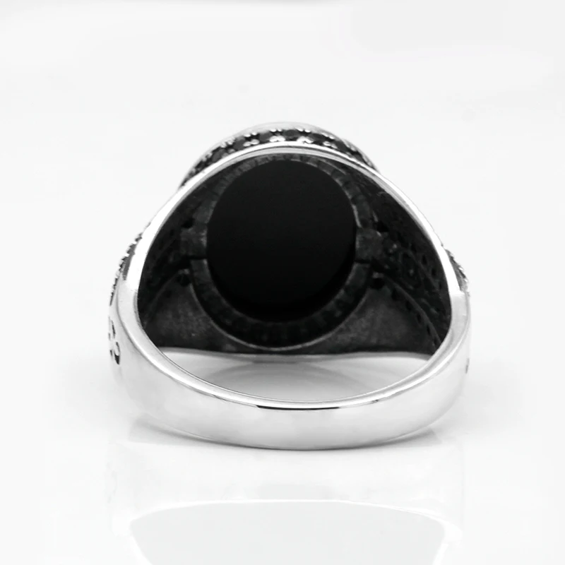 Turkish 925 Sterling Silver Black Natural Agate Stone Garnet Men Ring Punk Silver Finger Rings for Man Fine Making Jewelry