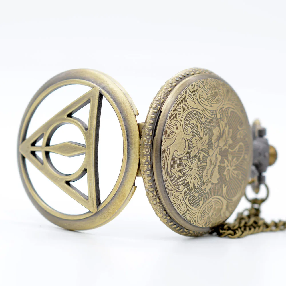 Бронзовый Гарри Поттер и Дары смерти полые кварцевые карманные часы Аналоговые в виде кулона ожерелье мужские женские часы подарок
