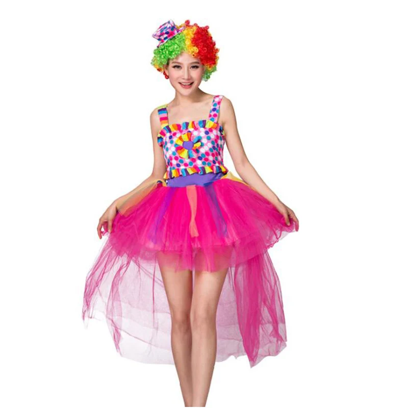 

Halloween Sexy Fantasy Clown Dress Funny Circus Princess Cosplay Costumes Women Carnival Party Rainbow Performance Clothes Adult