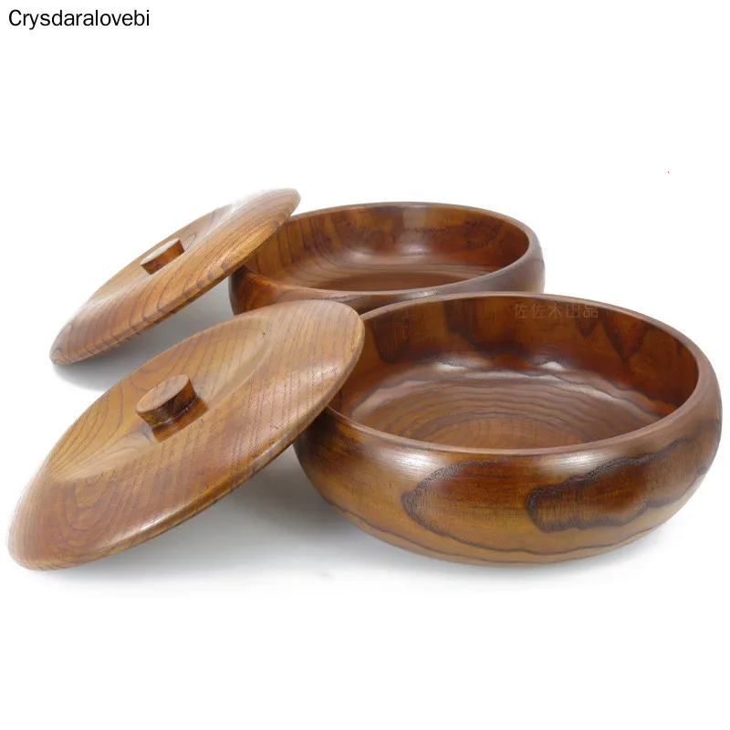 Japan Style Zaka Wooden Bowl with Cover Tableware Big Size for Rice