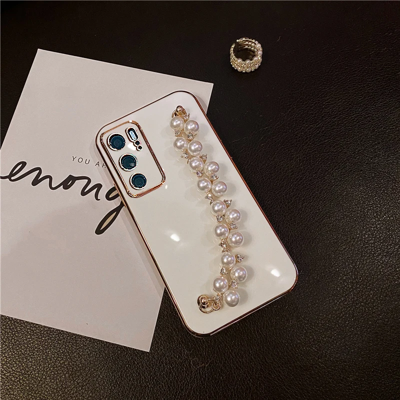 silicone cover with s pen Diamond Pearl Bracelet Chain Painting Silicone Case for Samsung Galaxy A12 A22 A32 A42 A52 A72 A82 A52S A13 A53 M32 4G 5G Cover samsung flip phone cute