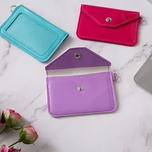 

Envelope Card Holder Card Holder PU Bright Leather Snap Card Holder Clear ID Badge Case Storage Card Holder Bags Accessories