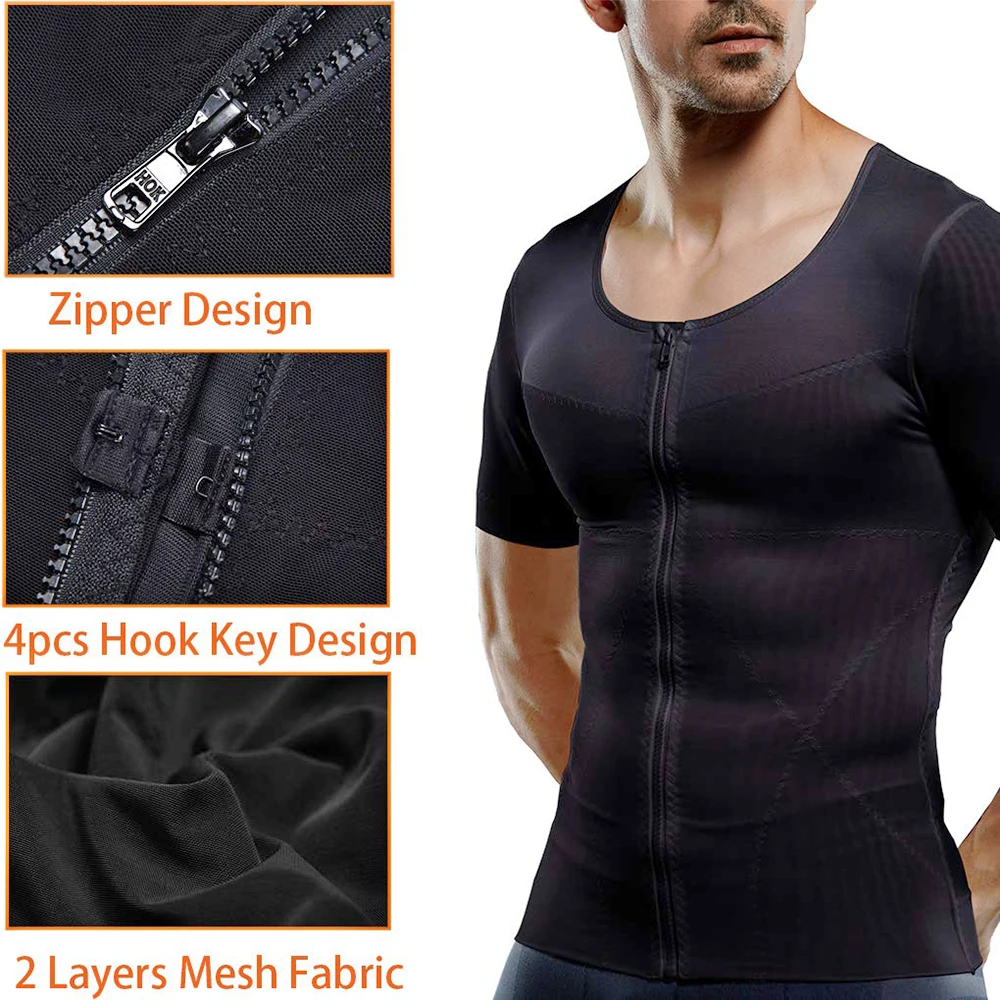 Men/'s Slimming Body Shaper Waist Trainer Vest Gym Tops Belly Compression T-Shirt
