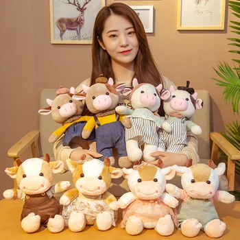 

candice guo! super cute plush toy lovely cartoon animal couple dress trousers cow cattle lover girl birthday Christmas gift 1pc