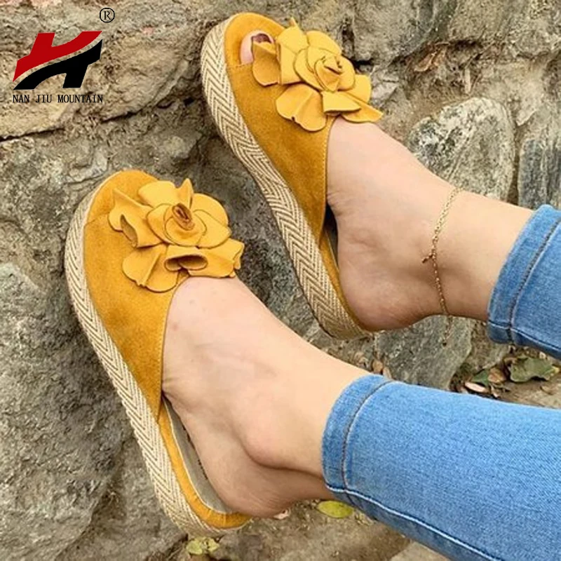 

NAN JIU MOUNTAIN Summer Flowers Slippers 6 Colors Outdoor Flat Heels Open Toe Casual Women's Sandals Flat Bottom Beach Slippers