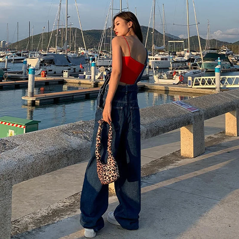 Jumpsuits Women Student Hipster Aesthetic Retro Autumn Ins Denim Straight Baggy Ladies All-match Pockets Design Mujer Leisure