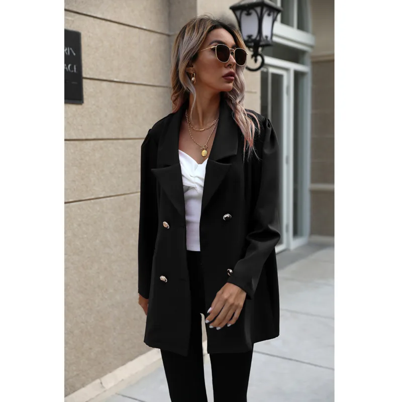 

Autumn And Winter Women's New Suit Jacket Loose Mid-length Chic Solid Color Simple Button Suit Jacket Em*