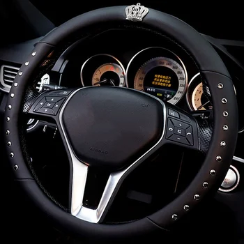 

Universal Steering Wheel Cover Leather Bling Diamond With Rivets Four Seasons Car Steering Covers Car Styling