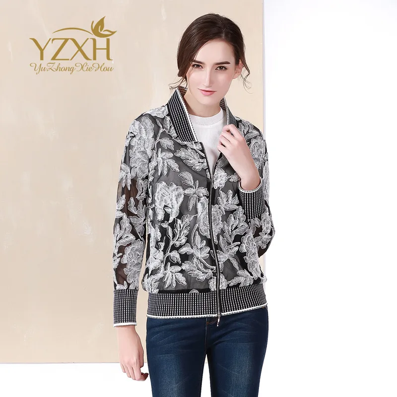 

[Rebate Does Not Change] 2019 Autumn New Style WOMEN'S Dress Embroidered Fold-down Collar Gauze Short Coat