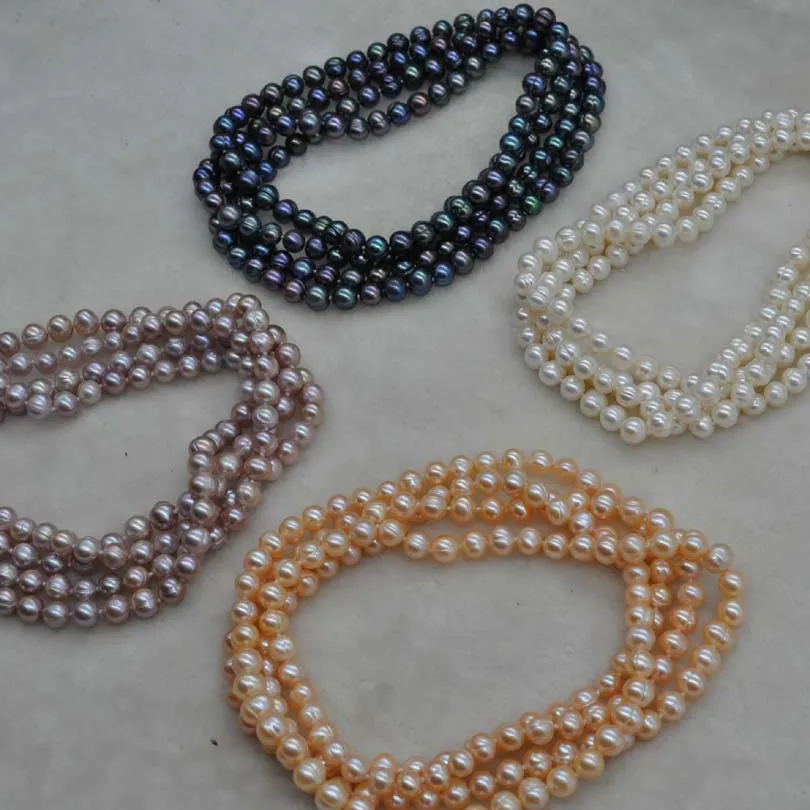 

120cm length 7mm near potato round freshwater pearl sweater chain necklace