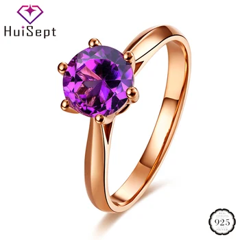 

HuiSept Trendy Silver 925 Jewelry Ring Round Shape Amethyst Ruby Gemstone Open Rings Ornaments for Women Wedding Party Wholesale