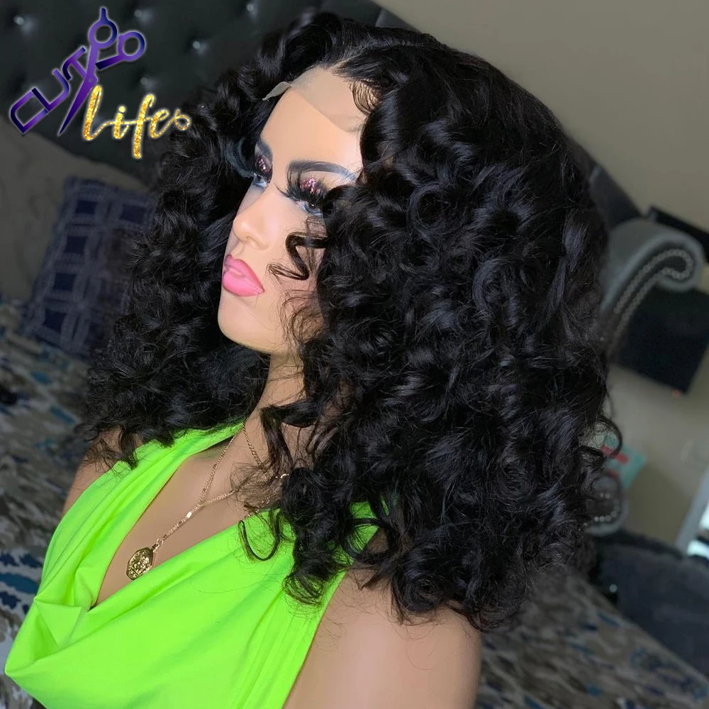 Short Natural Cut Curly Bob Wig 13X4 Lace Front Wig Human Hair Wigs Brazilian Hair For Pre Plucked Remy For Black Women
