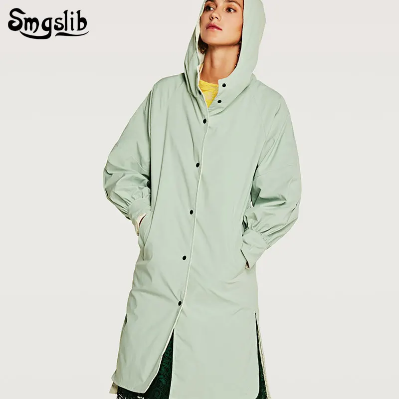

2019 autumn new fashion women's trench single button solid hooded office lady England style slim Simplicity long female coat